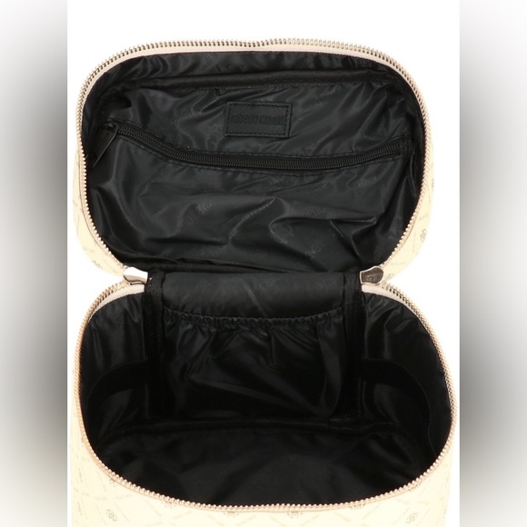 NEW Roberto Cavalli Monogram Cream Cosmetic Toiletry Bag Train Case - Picture 4 of 5